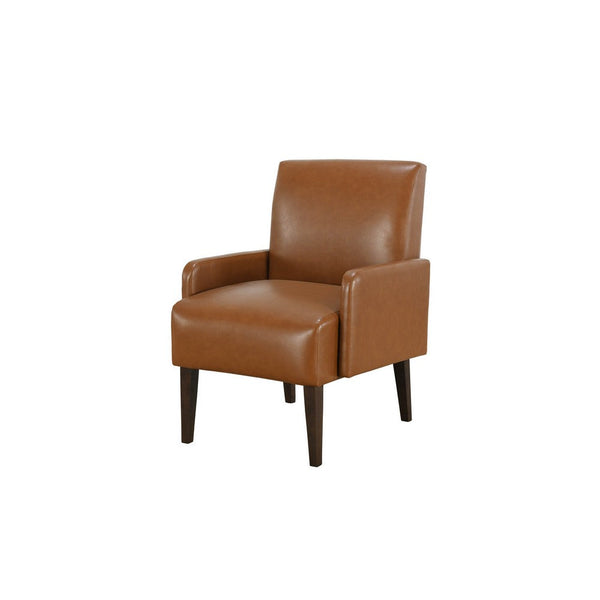 Swan 29 Inch Accent Chair, Brown Faux Leather, Dark Espresso Wood Legs - BM316714