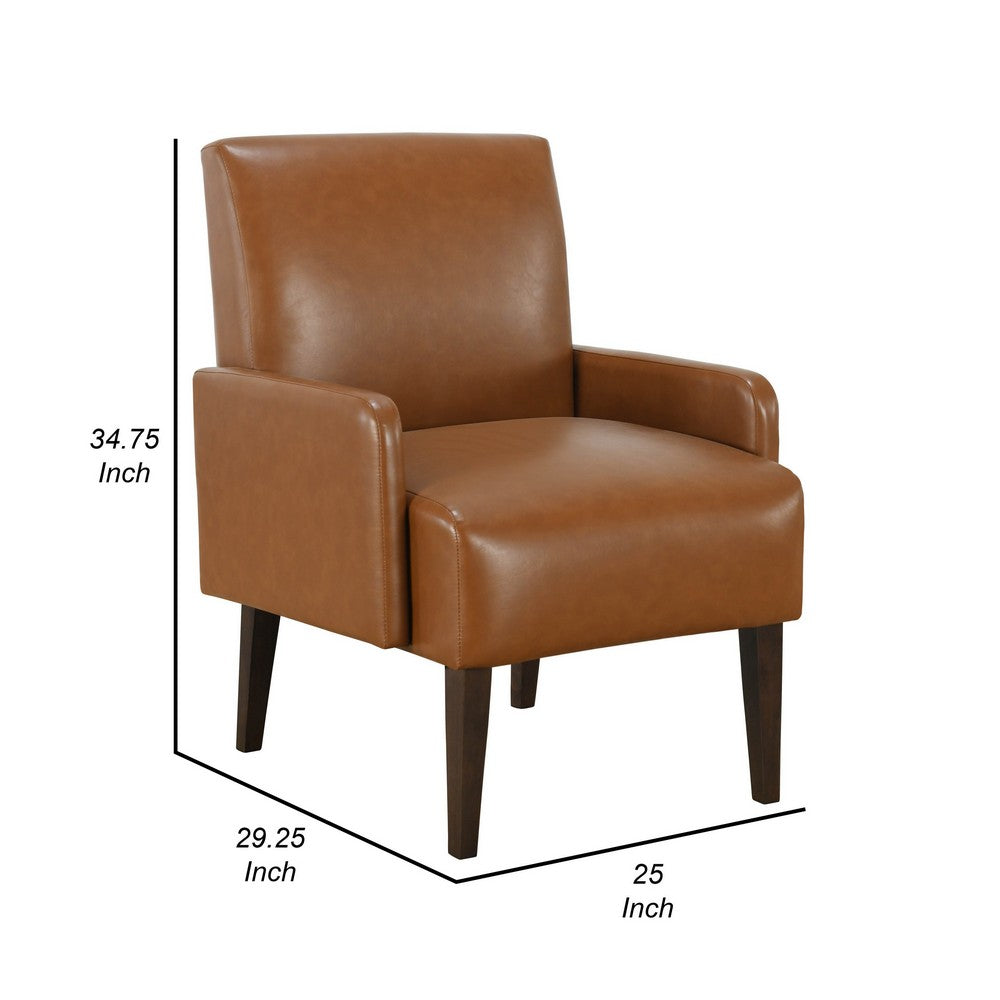 Swan 29 Inch Accent Chair, Brown Faux Leather, Dark Espresso Wood Legs - BM316714