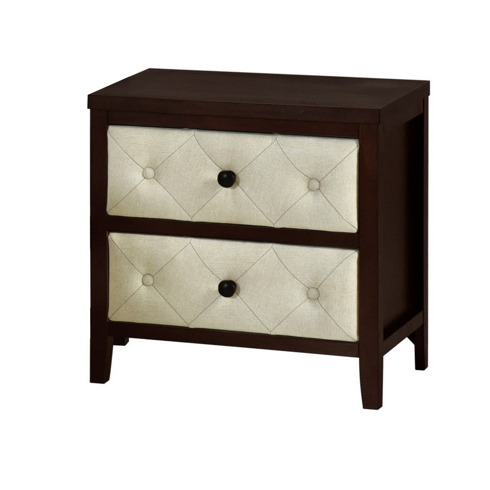 Moni 24 Inch Nightstand, 2 Drawers, Beige, Cherry Espresso Brown Wood Frame - BM316715