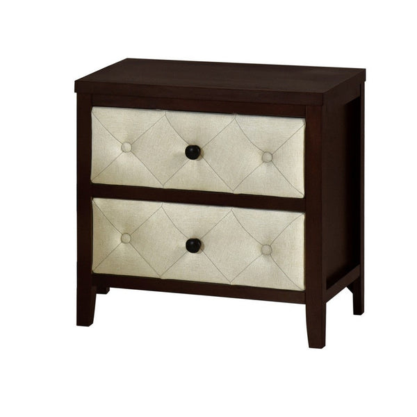 Moni 24 Inch Nightstand, 2 Drawers, Beige, Cherry Espresso Brown Wood Frame - BM316715