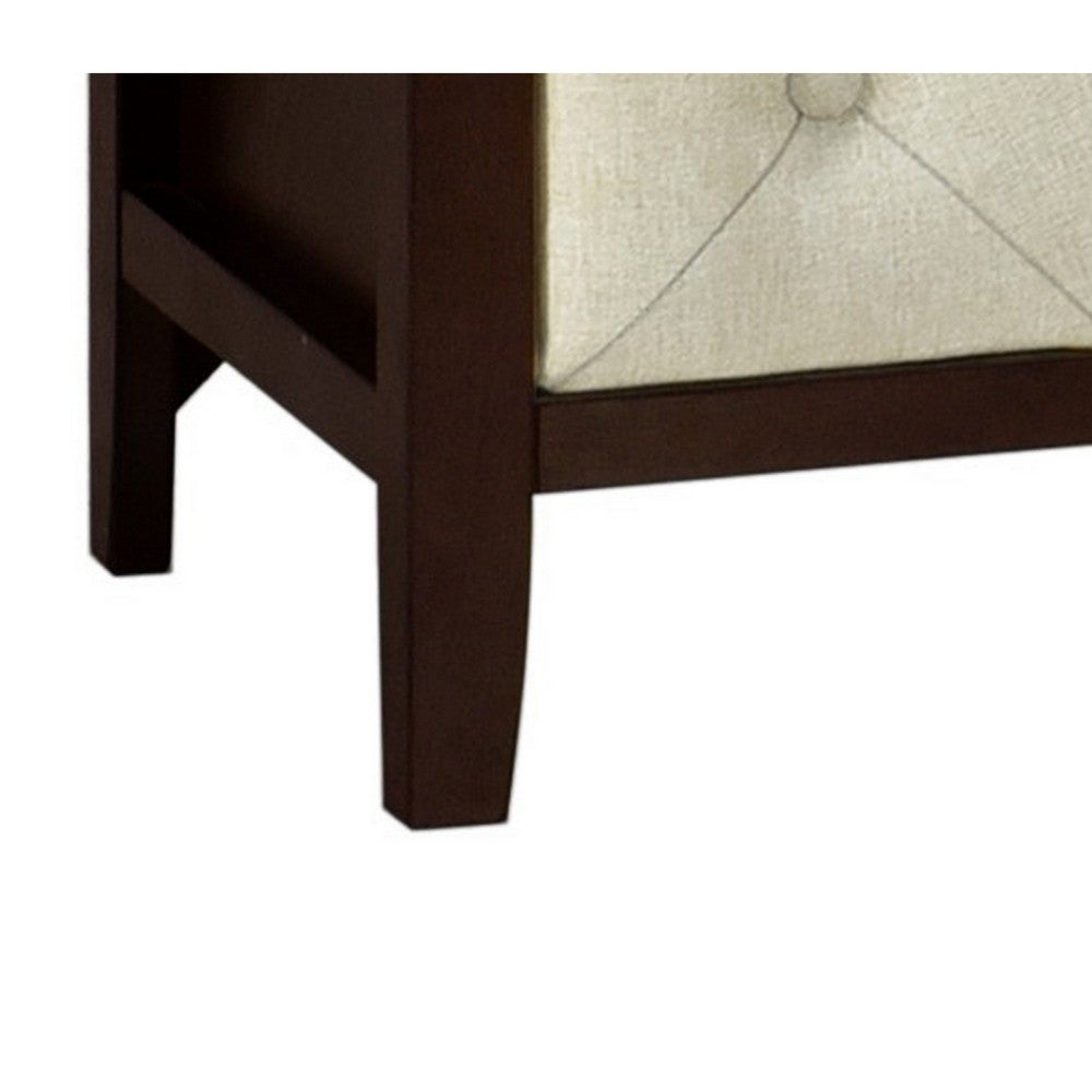 Moni 24 Inch Nightstand, 2 Drawers, Beige, Cherry Espresso Brown Wood Frame - BM316715