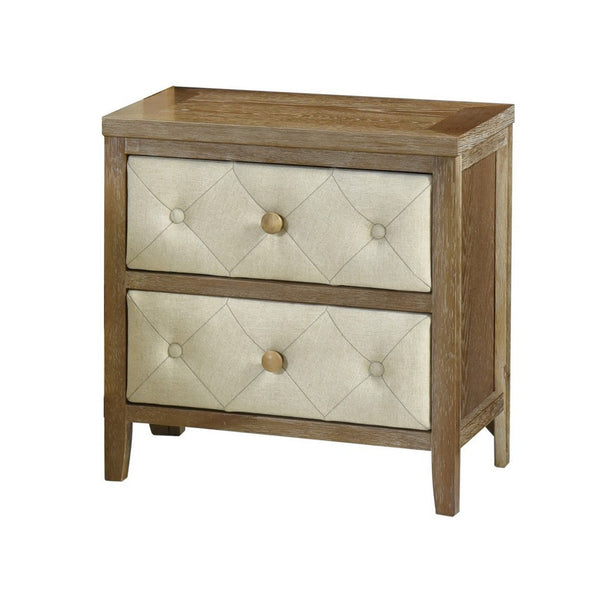 Moni 24 Inch Nightstand, 2 Drawers, Beige and Walnut Brown Wood Frame - BM316716