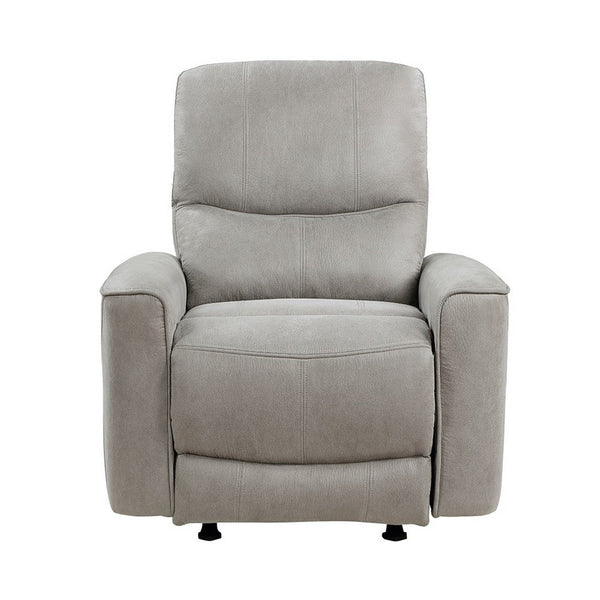 Ray 39 Inch Manual Rocker Recliner Chair, Gray Tufted Back Microfiber - BM316724