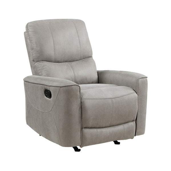 Ray 39 Inch Manual Rocker Recliner Chair, Gray Tufted Back Microfiber - BM316724