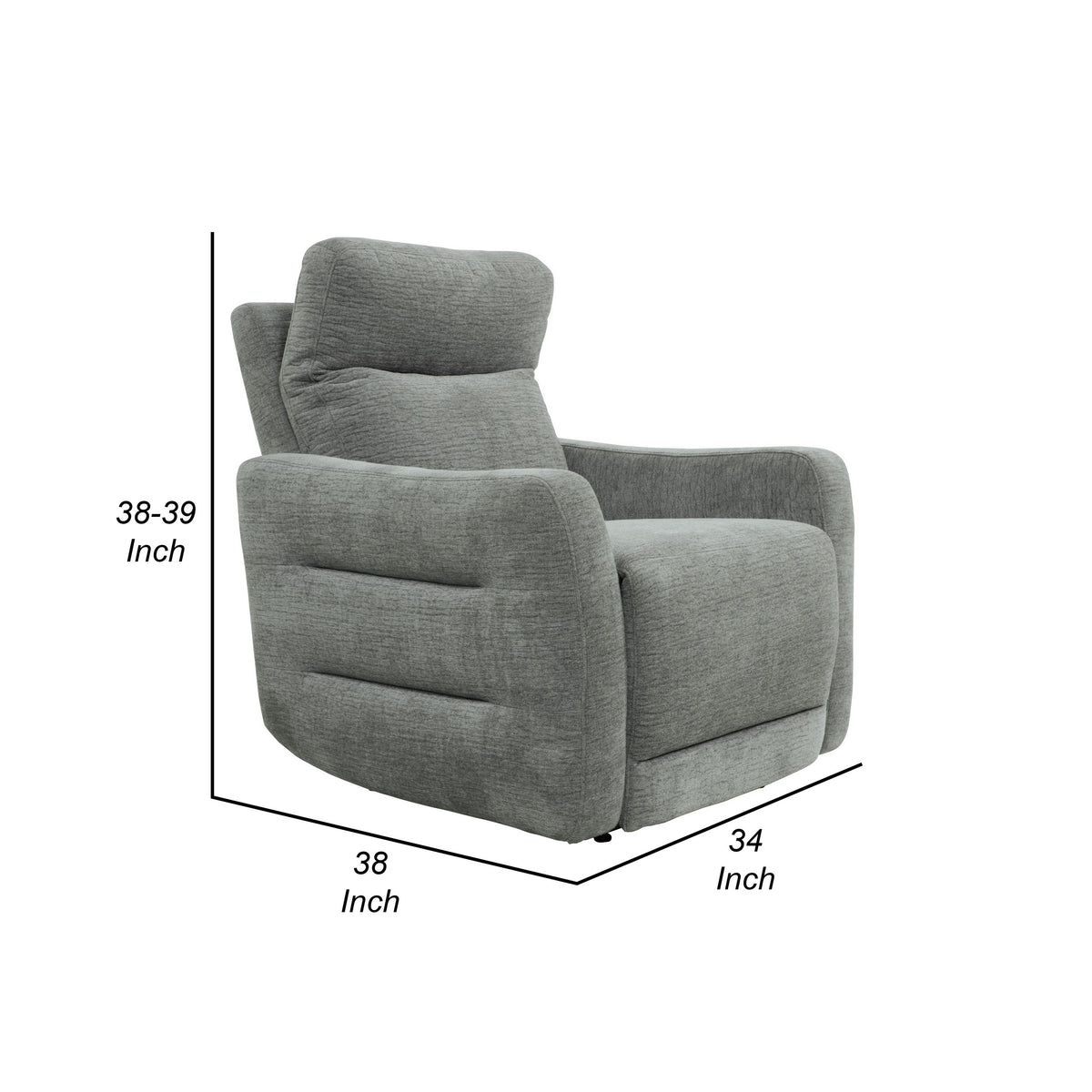 Eddie 38 Inch Power Lay Flat Recliner Chair, Gray Chenille, Power Headrest - BM316725