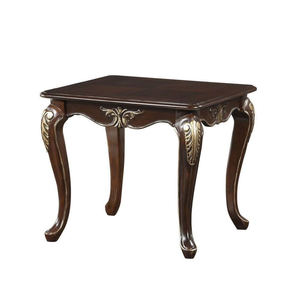 Croy 28 Inch Side End Table, Classic Cabriole Legs, Dark Cherry Brown - BM316733