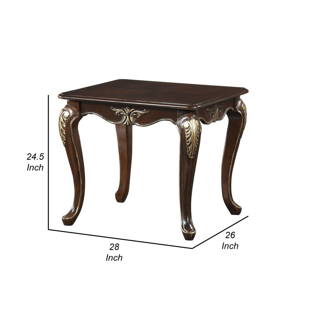 Croy 28 Inch Side End Table, Classic Cabriole Legs, Dark Cherry Brown - BM316733