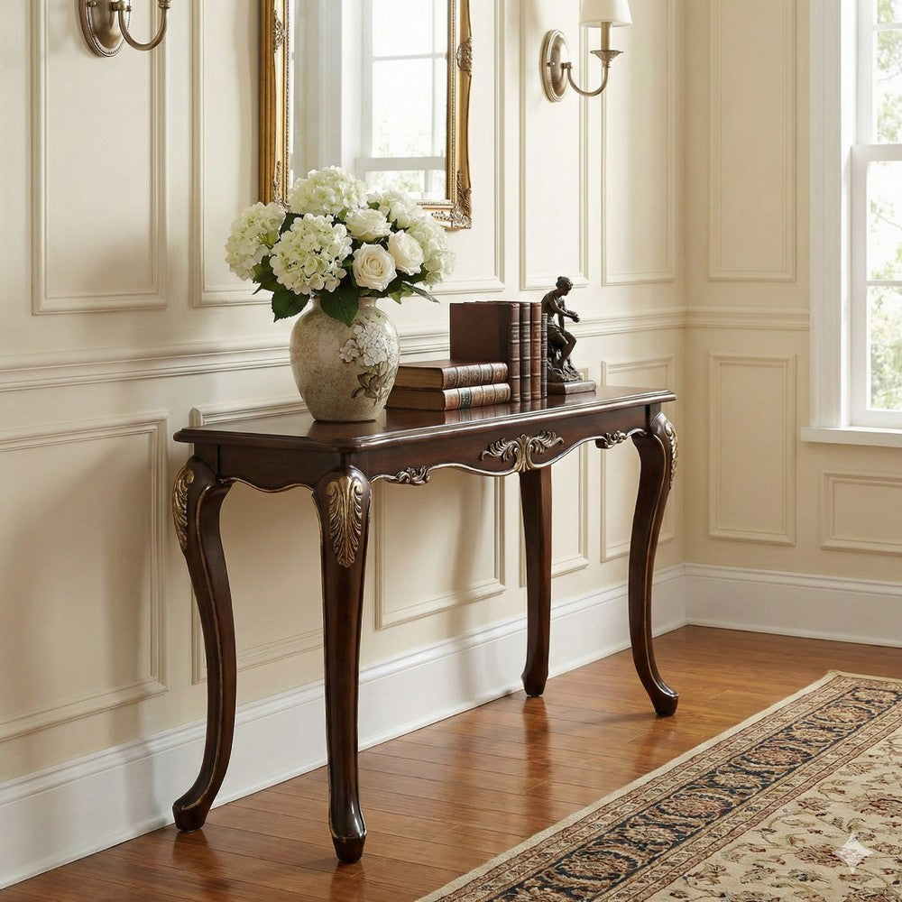 Croy 52 Inch Sofa Table, Classic Cabriole Legs, Cherry Brown - BM316734