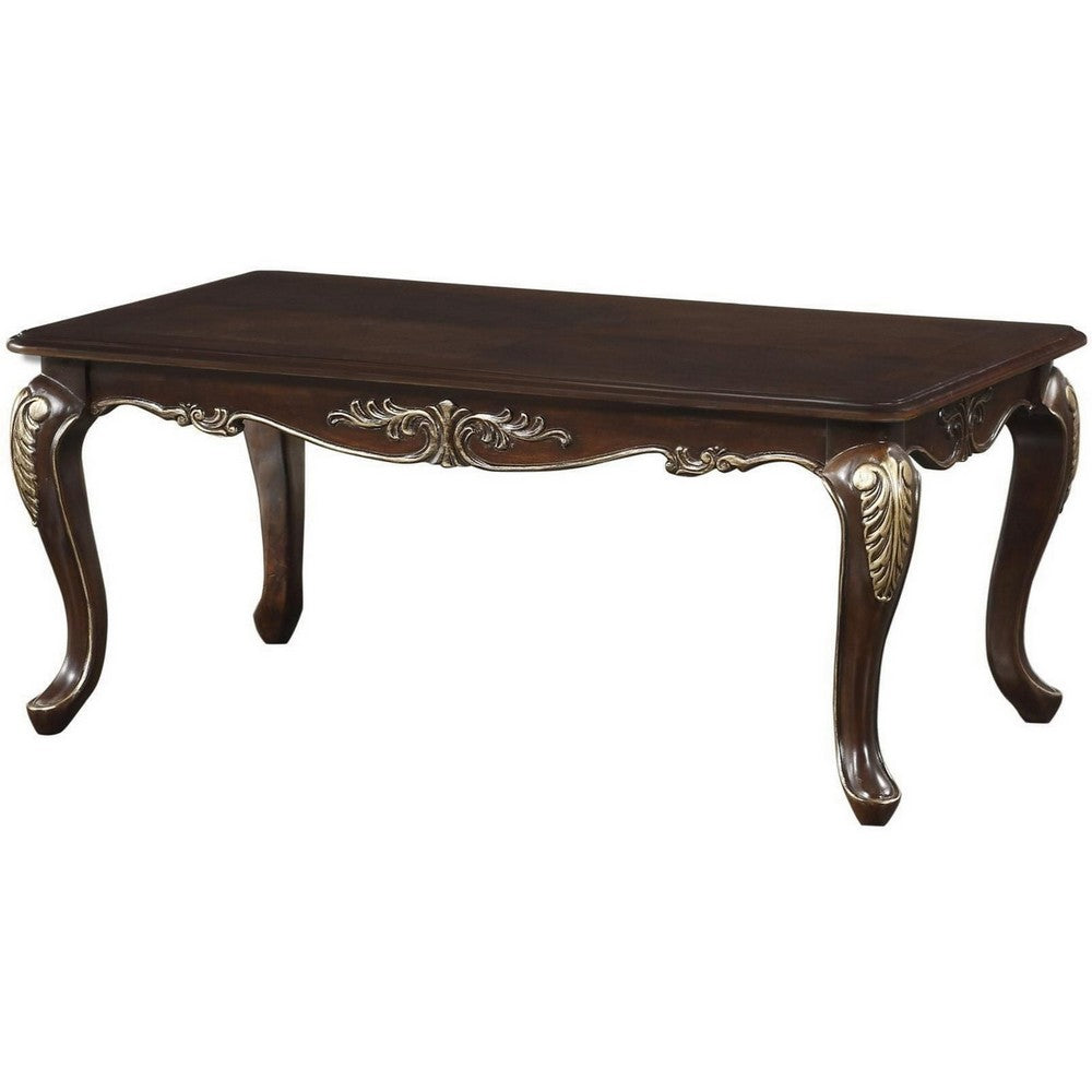 Croy 48 Inch Coffee Table, Rectangular Top, Cabriole Legs, Cherry Brown - BM316735