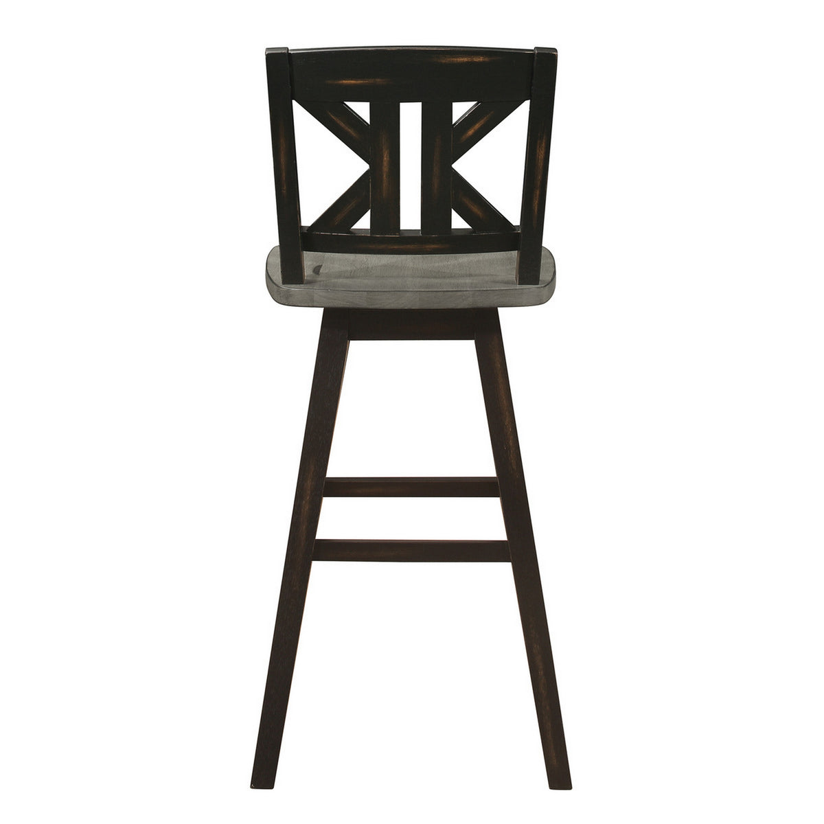 Ati 29 Inch Bar Height Stool Swivel Chairs Set of 2, X Back, Distressed Gray, Black - BM316753