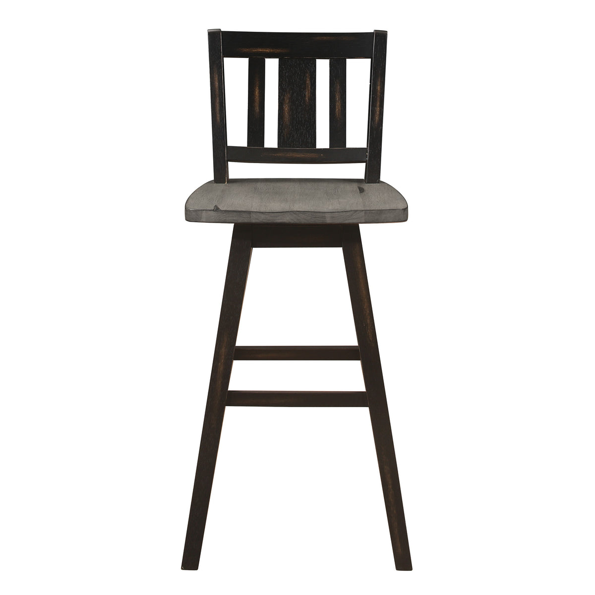 Ati 29 Inch Bar Height Stool Swivel Chairs Set of 2, Vertical Slat Back, Gray, Black - BM316754