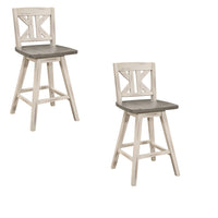 Ati 29 Inch Bar Height Stool Swivel Chairs Set of 2, Divided X Back, Gray, White - BM316755