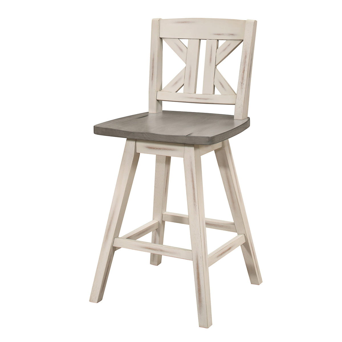 Ati 29 Inch Bar Height Stool Swivel Chairs Set of 2, Divided X Back, Gray, White - BM316755