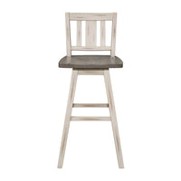 Ati 29 Inch Bar Height Stool Swivel Chairs Set of 2, Vertical Slat Back, Gray, White - BM316756