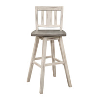 Ati 29 Inch Bar Height Stool Swivel Chairs Set of 2, Vertical Slat Back, Gray, White - BM316756