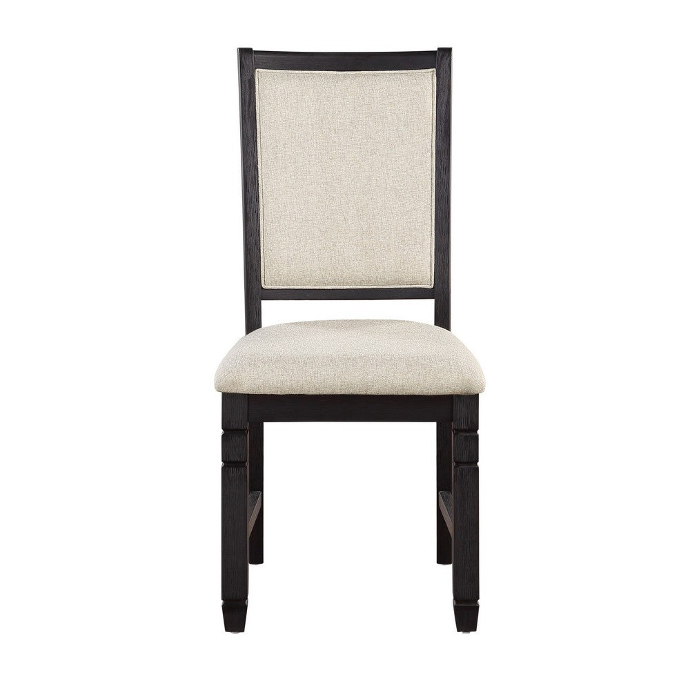 Anji 24 Inch Side Dining Chairs Set of 2, Cushioned Seat, Curved Back, Black, Beige - BM316757