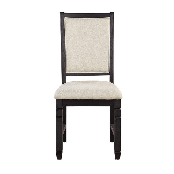 Anji 24 Inch Side Dining Chairs Set of 2, Cushioned Seat, Curved Back, Black, Beige - BM316757