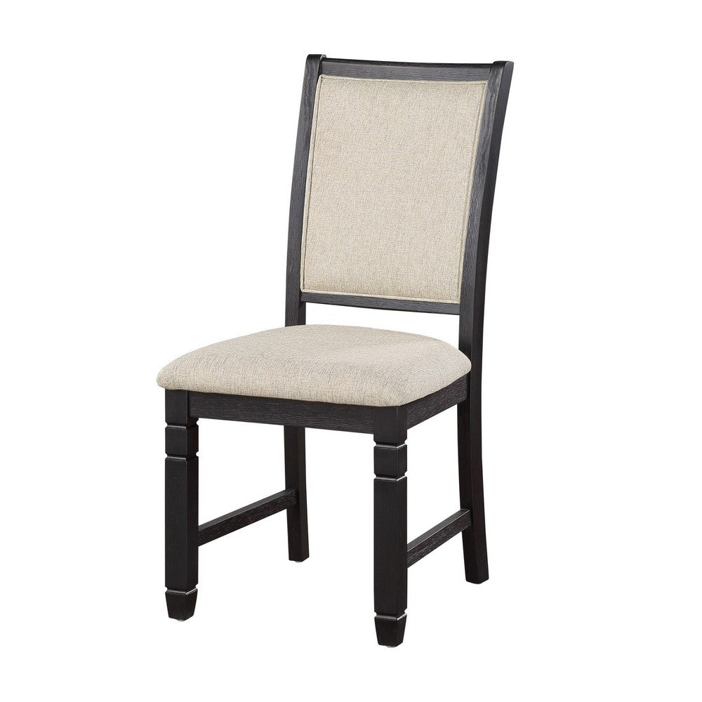 Anji 24 Inch Side Dining Chairs Set of 2, Cushioned Seat, Curved Back, Black, Beige - BM316757