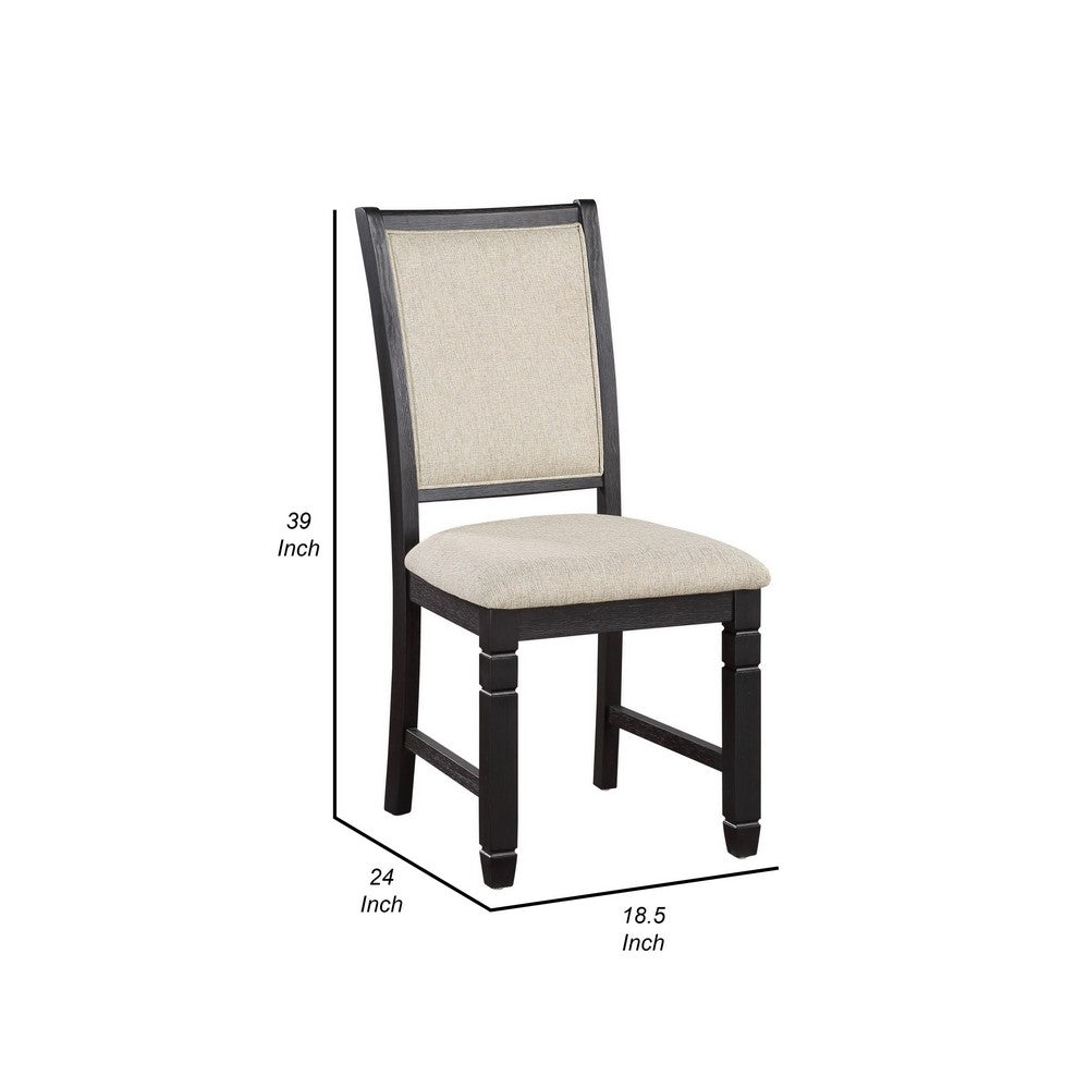 Anji 24 Inch Side Dining Chairs Set of 2, Cushioned Seat, Curved Back, Black, Beige - BM316757