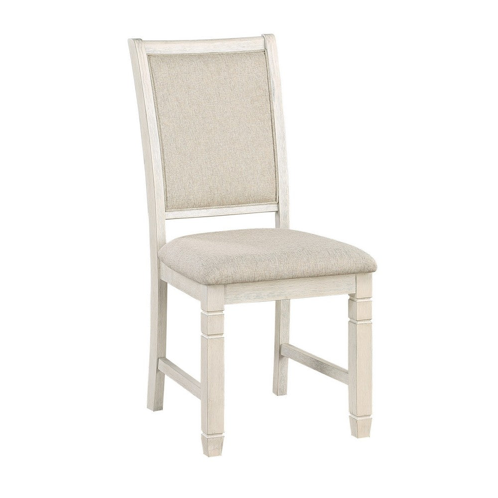 Anji 24 Inch Side Dining Chair, Curved Back, Beige Polyester Cushioned Seat - BM316758