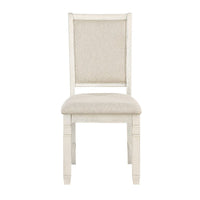 Anji 24 Inch Side Dining Chair, Curved Back, Beige Polyester Cushioned Seat - BM316758