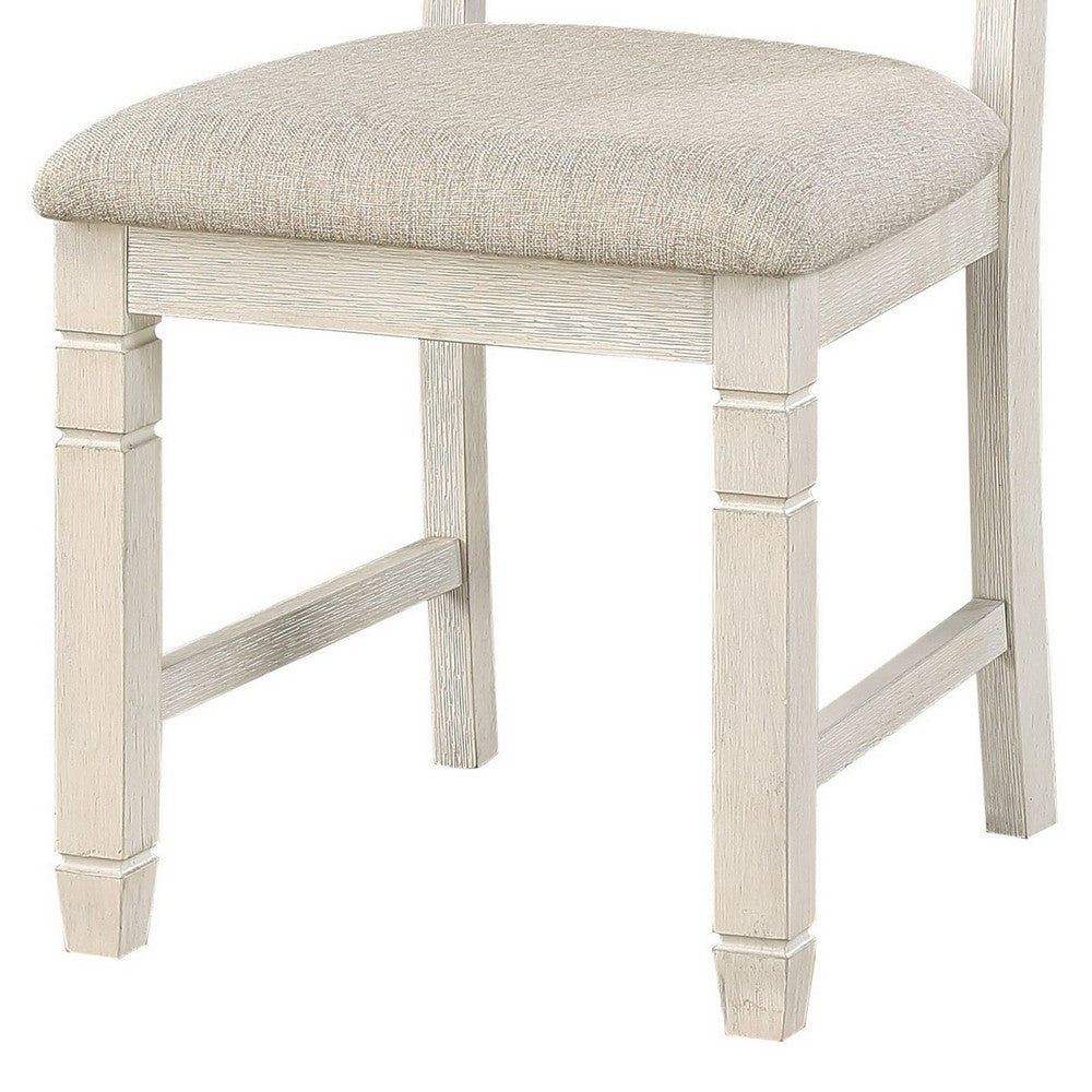 Anji 24 Inch Side Dining Chair, Curved Back, Beige Polyester Cushioned Seat - BM316758