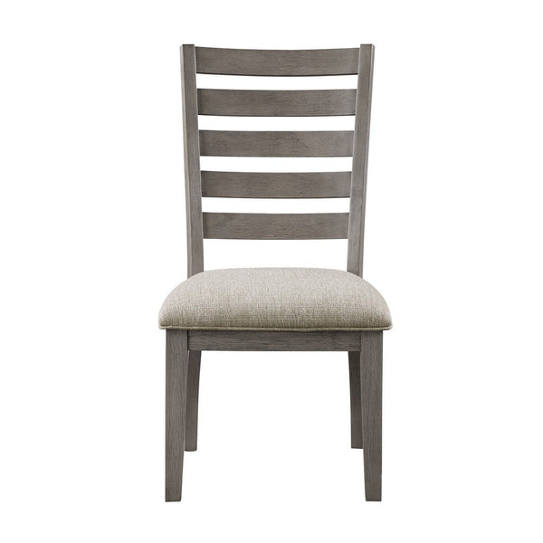 Trea 23 Inch Side Dining Chair, Ladder Back, Gray, Beige Cushioned Seat - BM316759