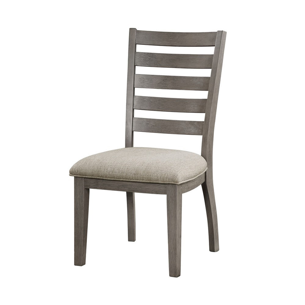 Trea 23 Inch Side Dining Chair, Ladder Back, Gray, Beige Cushioned Seat - BM316759