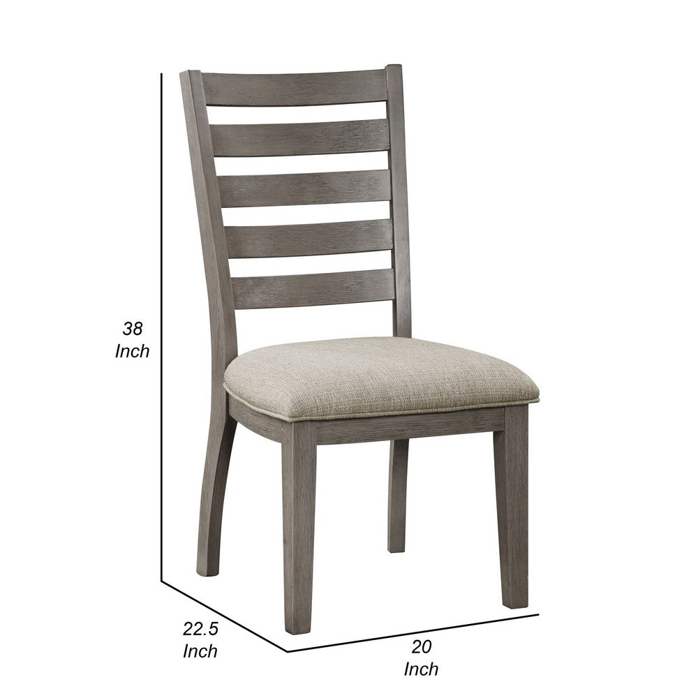 Trea 23 Inch Side Dining Chair, Ladder Back, Gray, Beige Cushioned Seat - BM316759