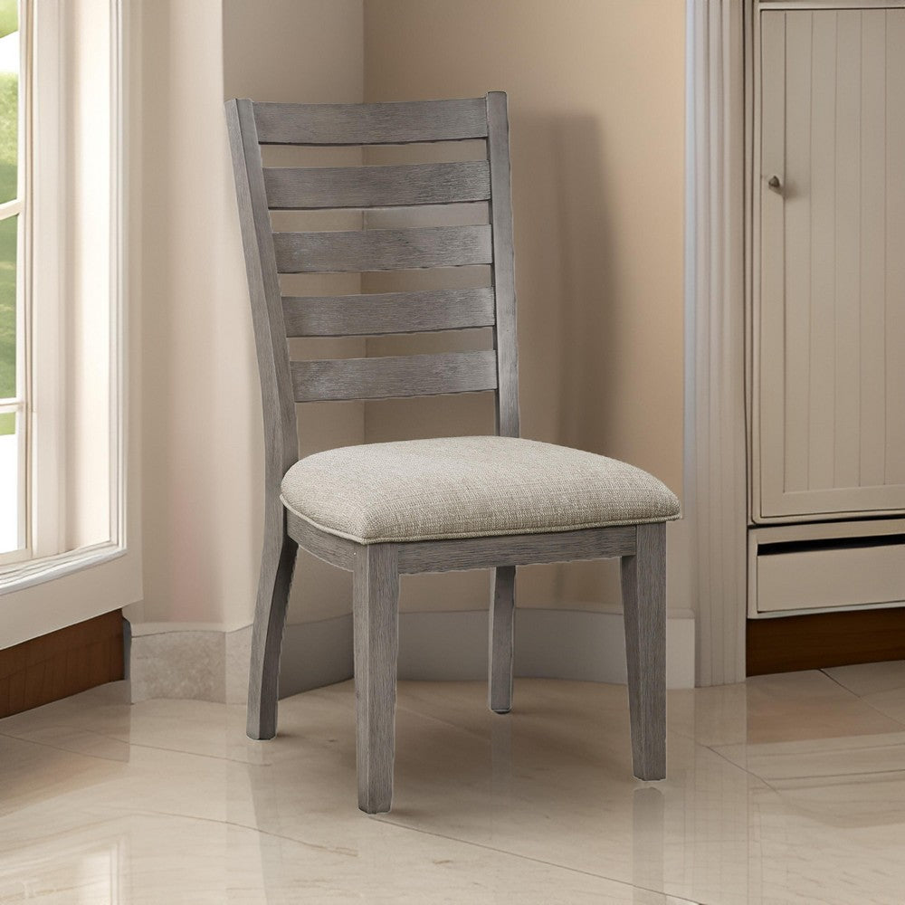 Trea 23 Inch Side Dining Chair, Ladder Back, Gray, Beige Cushioned Seat - BM316759