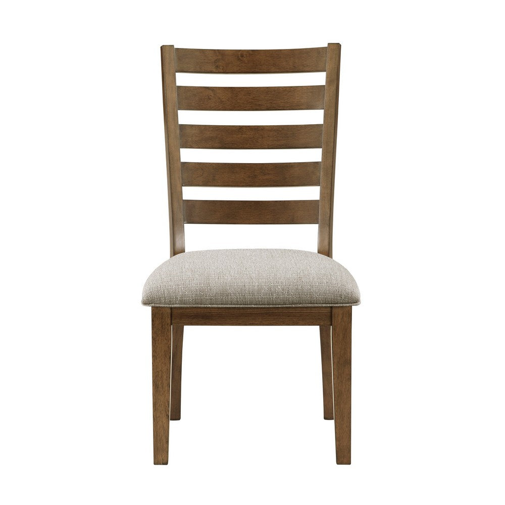 Trea 23 Inch Side Dining Chair, Ladder Back, Brown, Beige Cushioned Seat - BM316760