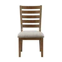 Trea 23 Inch Side Dining Chair, Ladder Back, Brown, Beige Cushioned Seat - BM316760