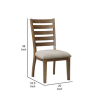 Trea 23 Inch Side Dining Chair, Ladder Back, Brown, Beige Cushioned Seat - BM316760