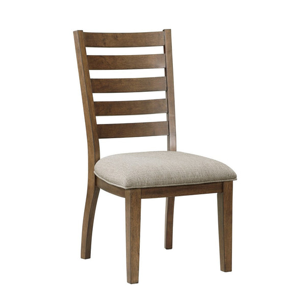 Trea 23 Inch Side Dining Chair, Ladder Back, Brown, Beige Cushioned Seat - BM316760