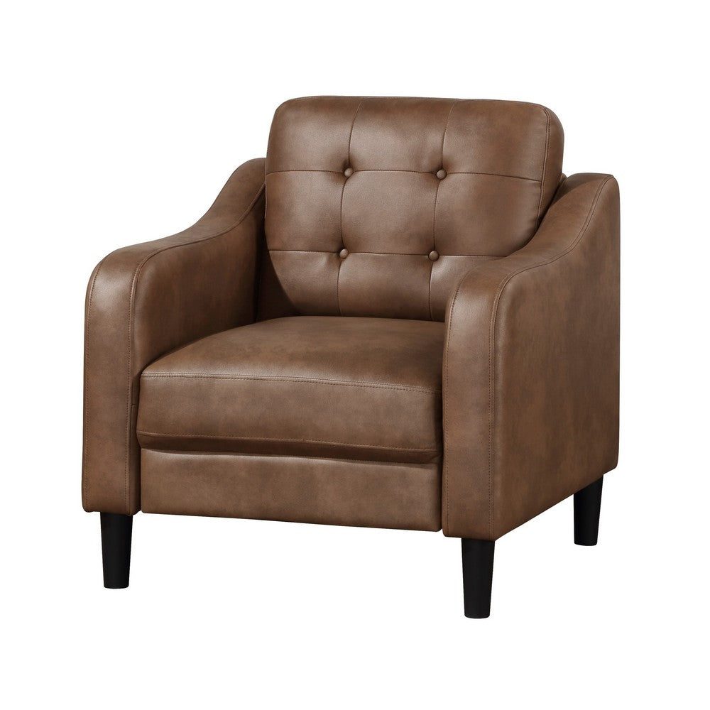 Orry 32 Inch Accent Chair, Tufted Back, Brown Microfiber, Black Solid Wood - BM316761