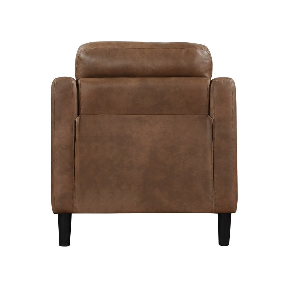 Orry 32 Inch Accent Chair, Tufted Back, Brown Microfiber, Black Solid Wood - BM316761