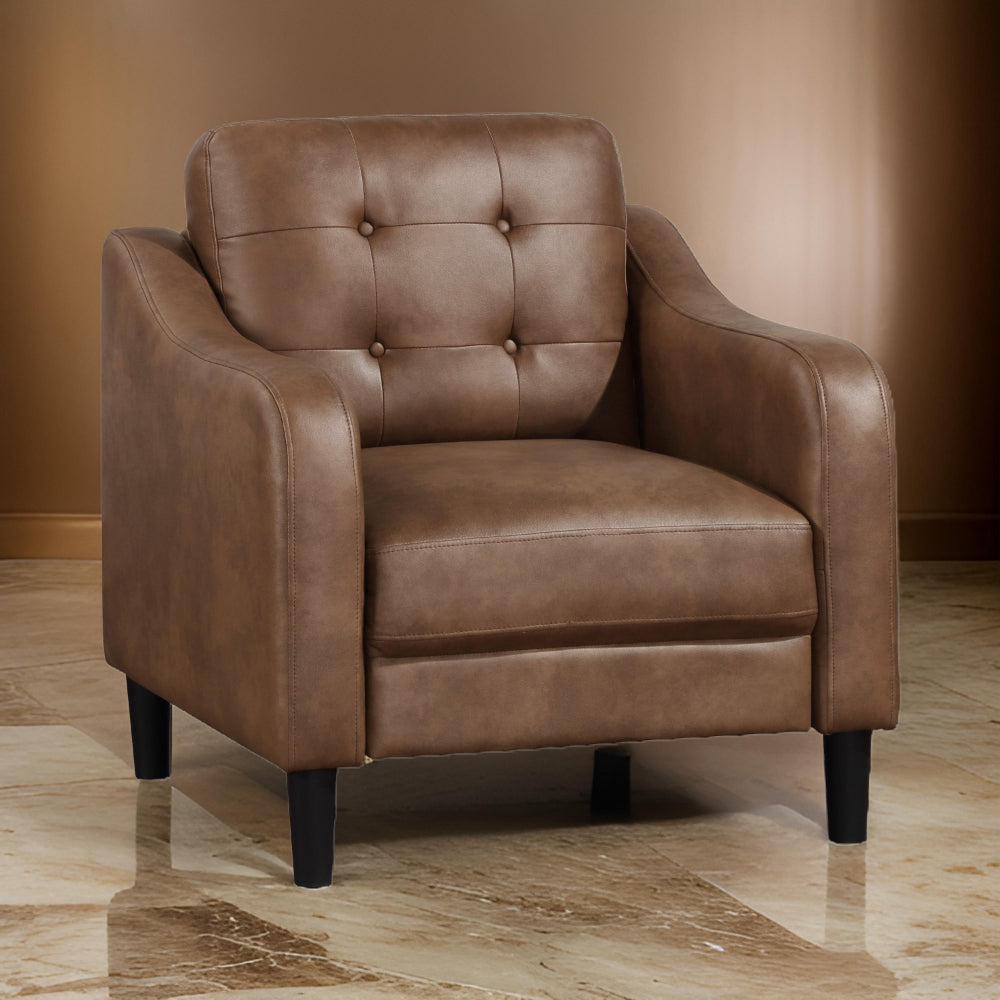 Orry 32 Inch Accent Chair, Tufted Back, Brown Microfiber, Black Solid Wood - BM316761