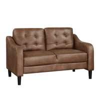 Orry 55 Inch Loveseat, Tufted Back, Brown Microfiber, Black Solid Wood - BM316762