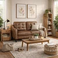 Orry 55 Inch Loveseat, Tufted Back, Brown Microfiber, Black Solid Wood - BM316762