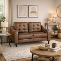 Orry 55 Inch Loveseat, Tufted Back, Brown Microfiber, Black Solid Wood - BM316762