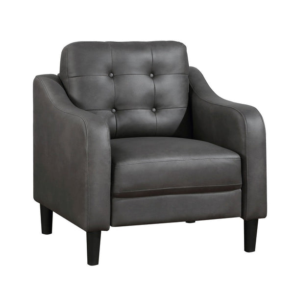 Orry 32 Inch Accent Chair, Tufted Back, Gray Microfiber, Black Solid Wood - BM316764