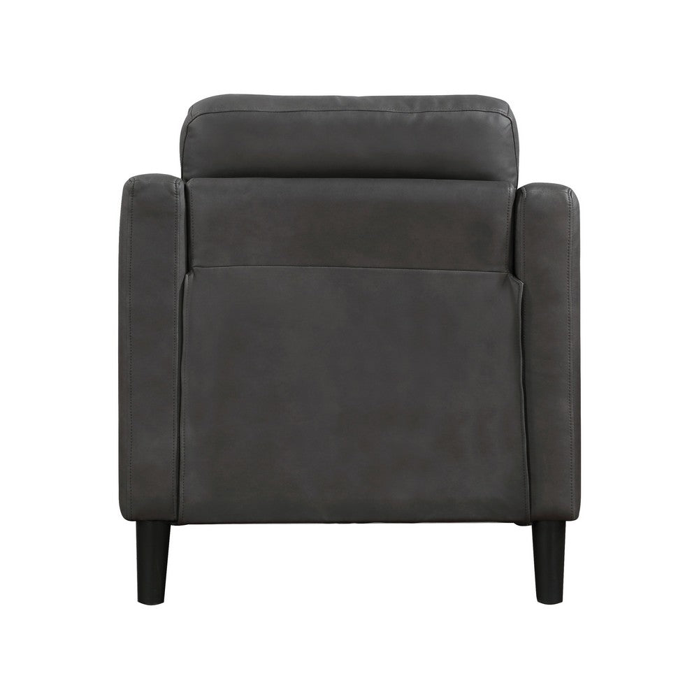 Orry 32 Inch Accent Chair, Tufted Back, Gray Microfiber, Black Solid Wood - BM316764