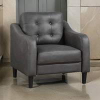 Orry 32 Inch Accent Chair, Tufted Back, Gray Microfiber, Black Solid Wood - BM316764