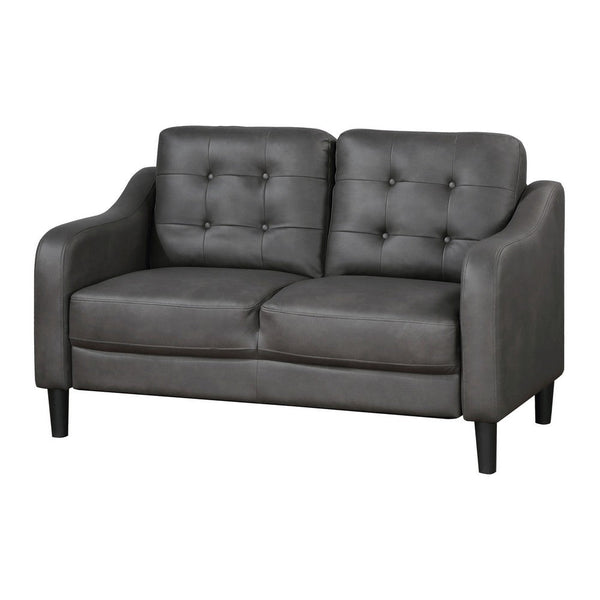 Orry 55 Inch Loveseat, Button Tufted Back, Gray Microfiber Black Solid Wood - BM316765