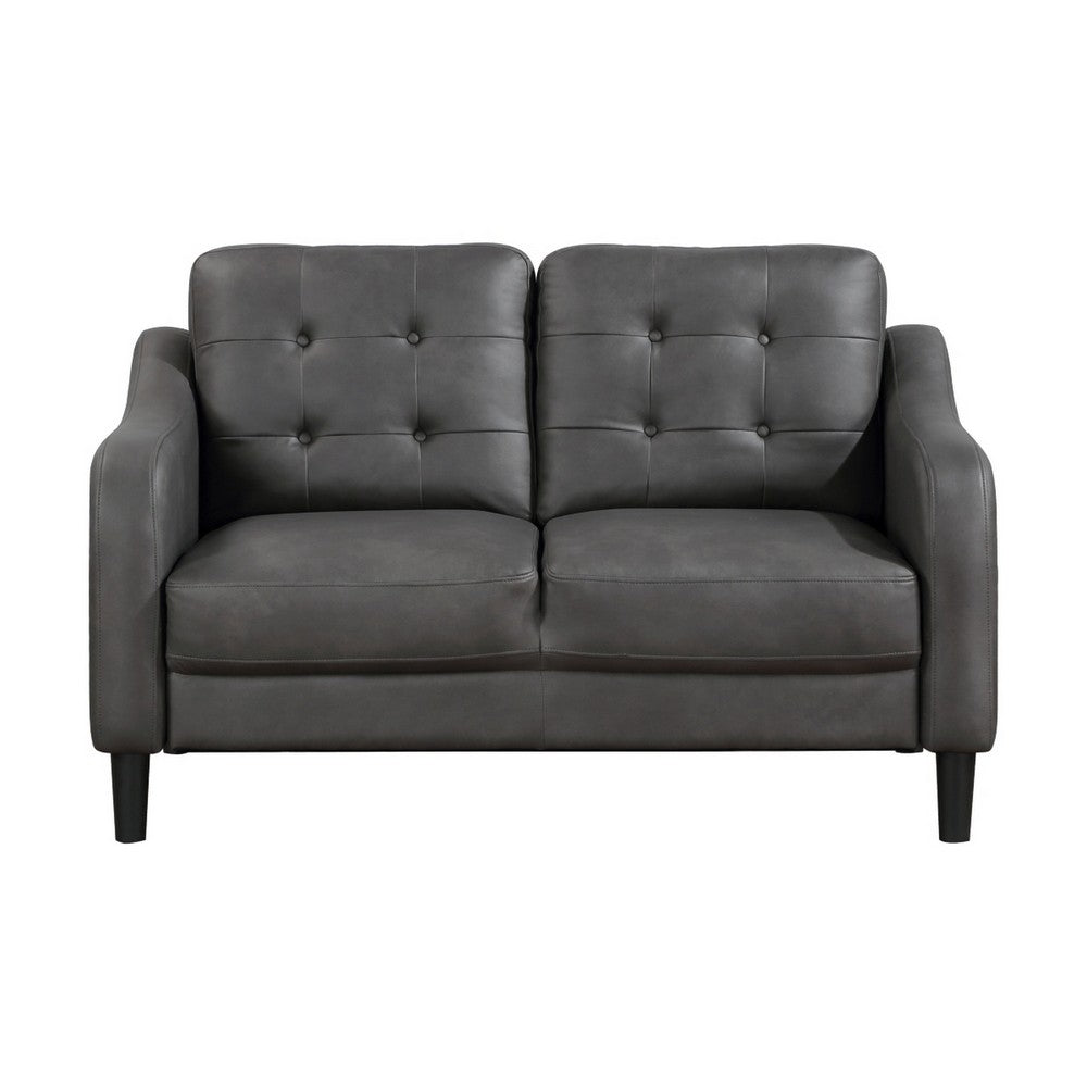 Orry 55 Inch Loveseat, Button Tufted Back, Gray Microfiber Black Solid Wood - BM316765