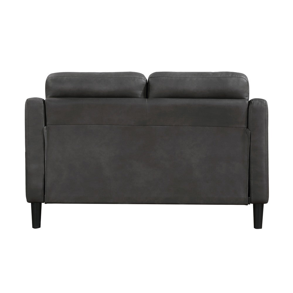 Orry 55 Inch Loveseat, Button Tufted Back, Gray Microfiber Black Solid Wood - BM316765