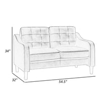 Orry 55 Inch Loveseat, Button Tufted Back, Gray Microfiber Black Solid Wood - BM316765