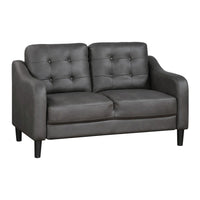 Orry 55 Inch Loveseat, Button Tufted Back, Gray Microfiber Black Solid Wood - BM316765