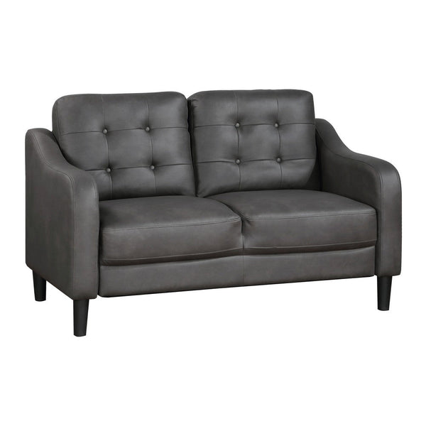 Orry 55 Inch Loveseat, Button Tufted Back, Gray Microfiber Black Solid Wood - BM316765