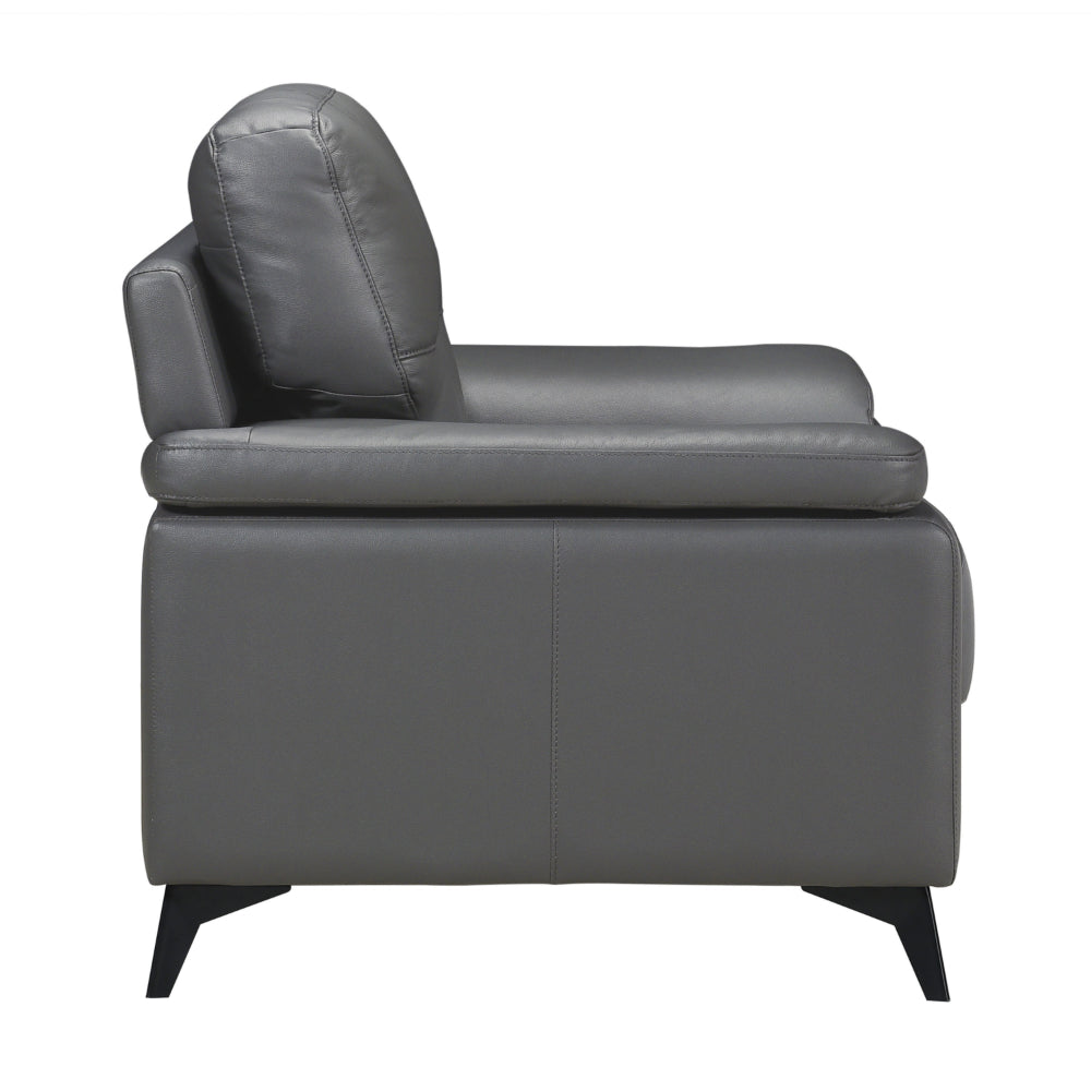 Mica 36 Inch Accent Chair, Dark Gray Top Grain and Faux Leather, Metal Legs - BM316769